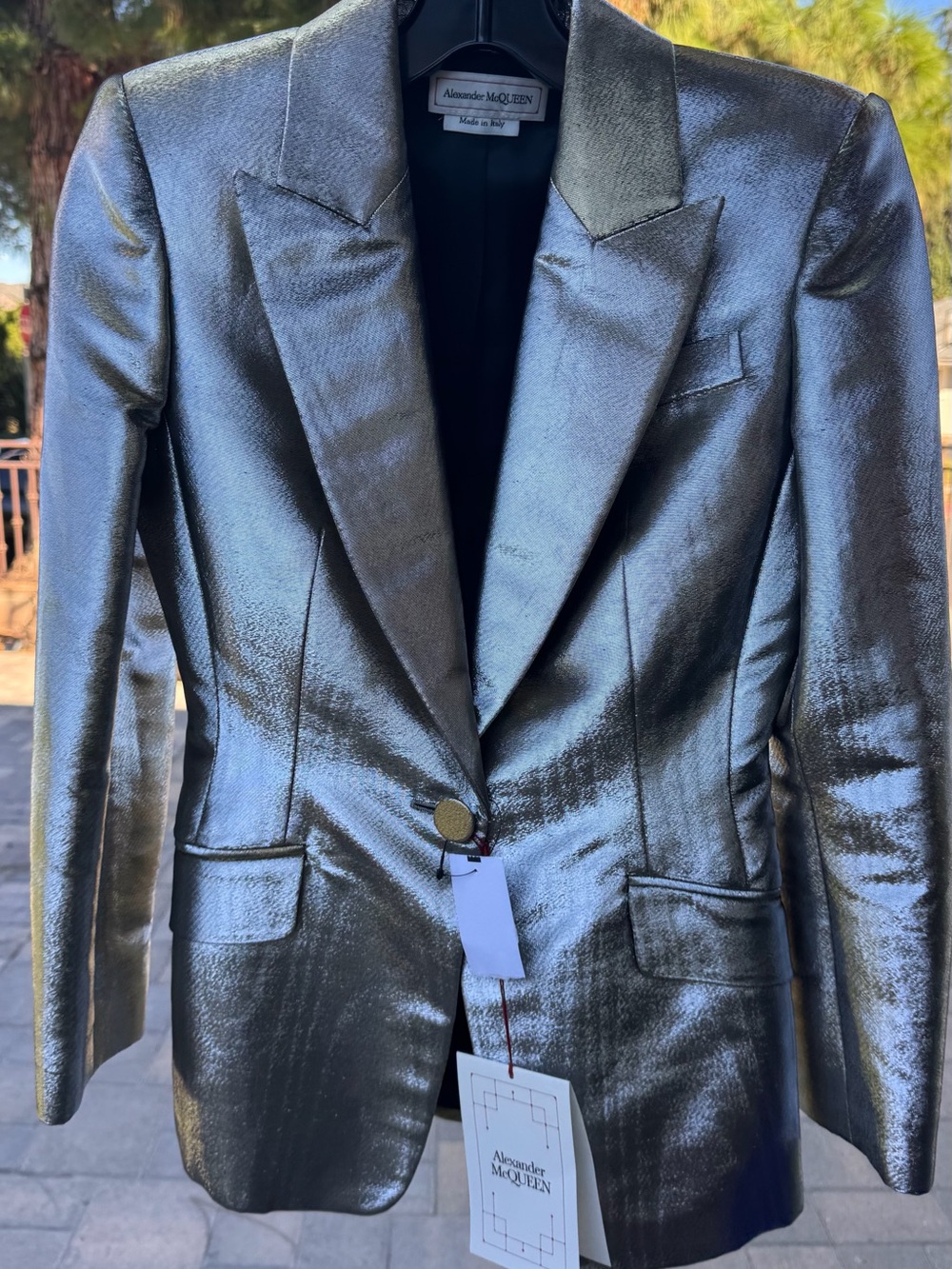 Alexander McQueen Metallic Silver Single-Button Blazer
